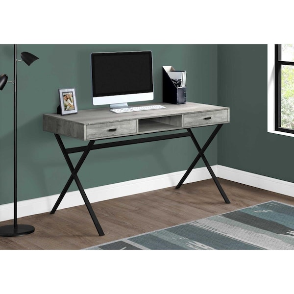 Gfancy Fixtures 29.25 in. Grey Reclaimed Wood Particle Board & Black Metal Computer Desk GF2456711 - main